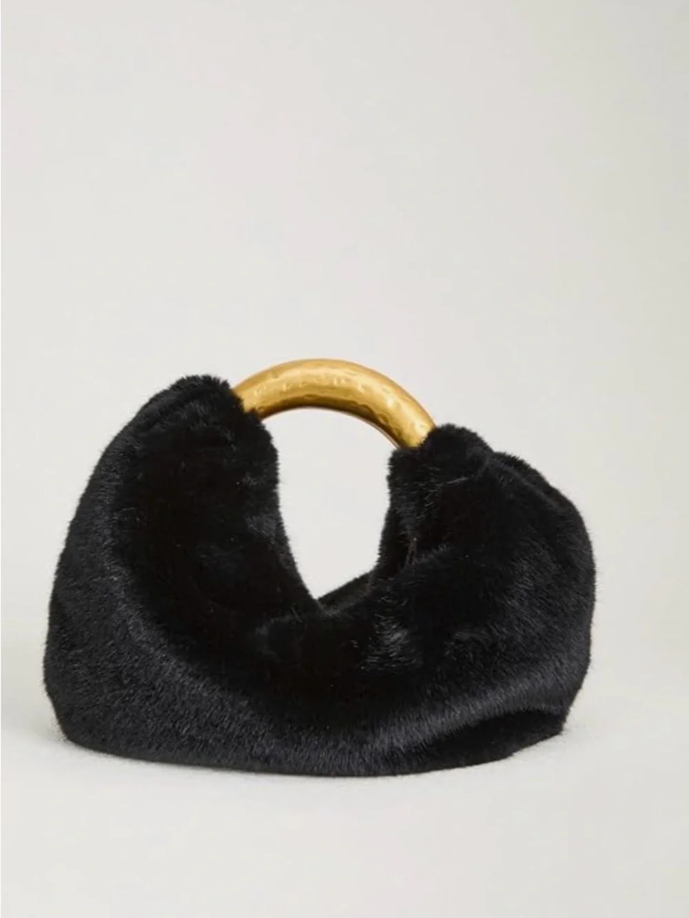 Black Faux Fur Bag with Gold Handle New 🔥🔥